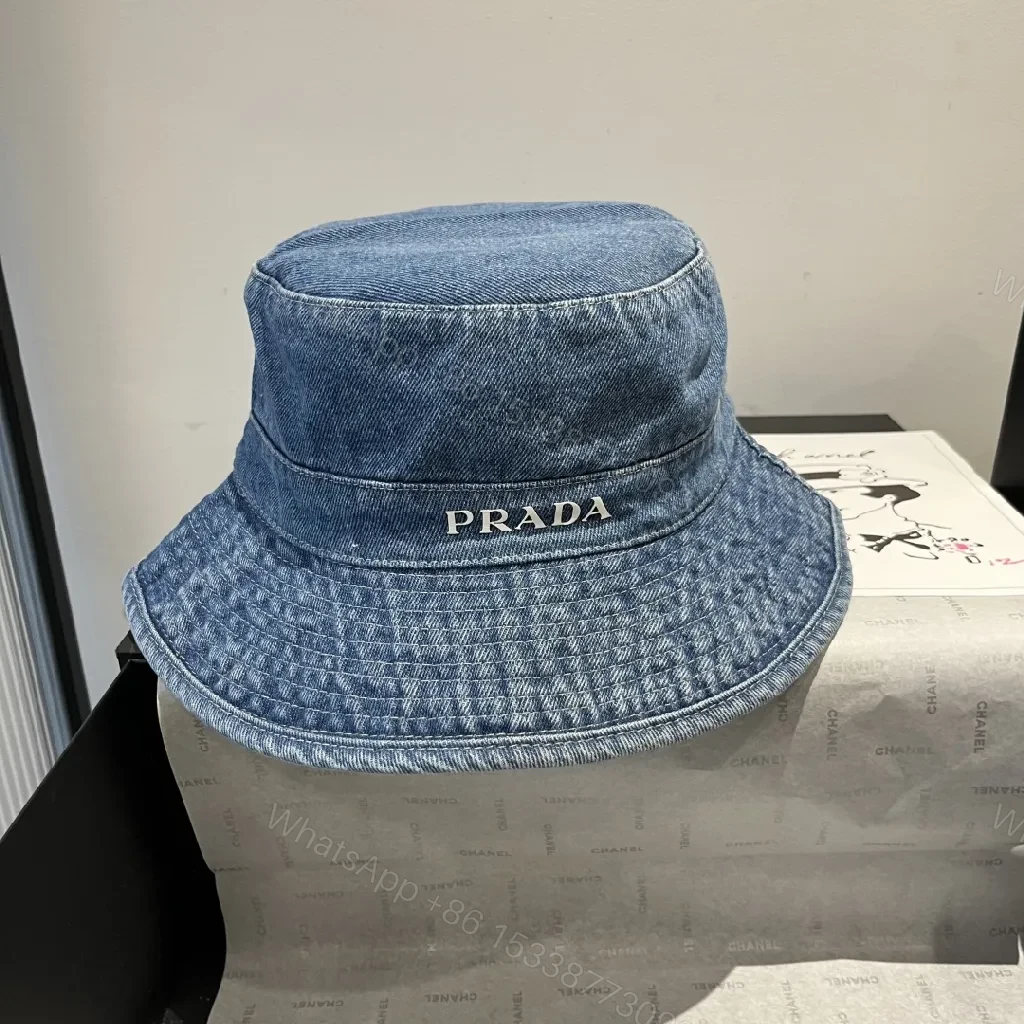 View 4 of Denim Bucket Hat with Lux Logo Detail - Essentials Style