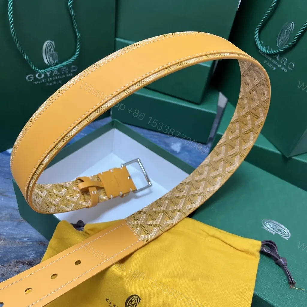 View 2 of Yellow Leather Belt with Signature Pattern, Premium Craftsmanship, Modern Style, Adjustable Comfort