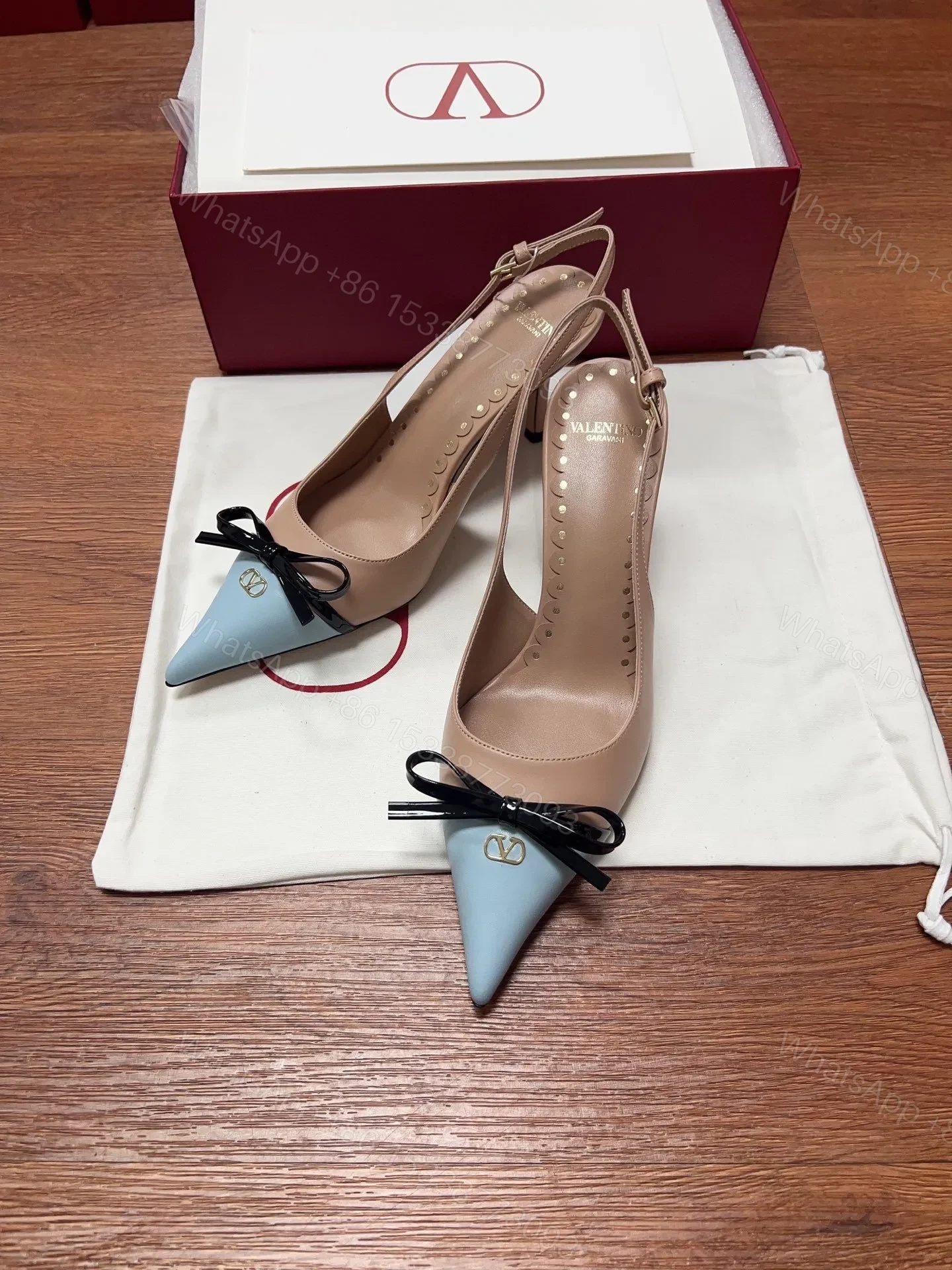 View 2 of Valentino Women Nude Leather Blue Pointed Heels