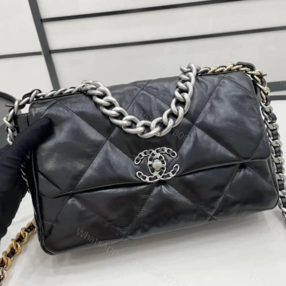 View 3 of Chanel 19 Series Classic Double C Logo Silver Turn Buckle Black 31Cm