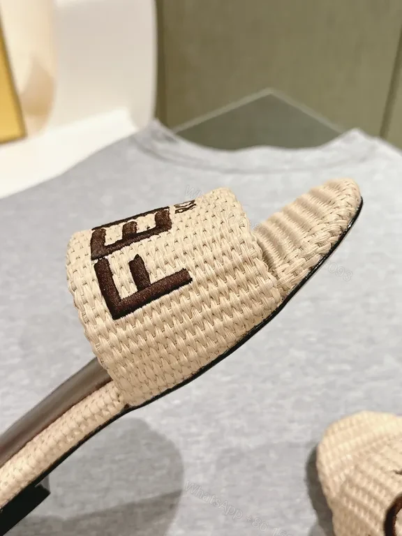 View 6 of Raffia + Leather? Not applicable. Wait. Bold Logo Raffia Slide â€” Luxury Resort Footwear