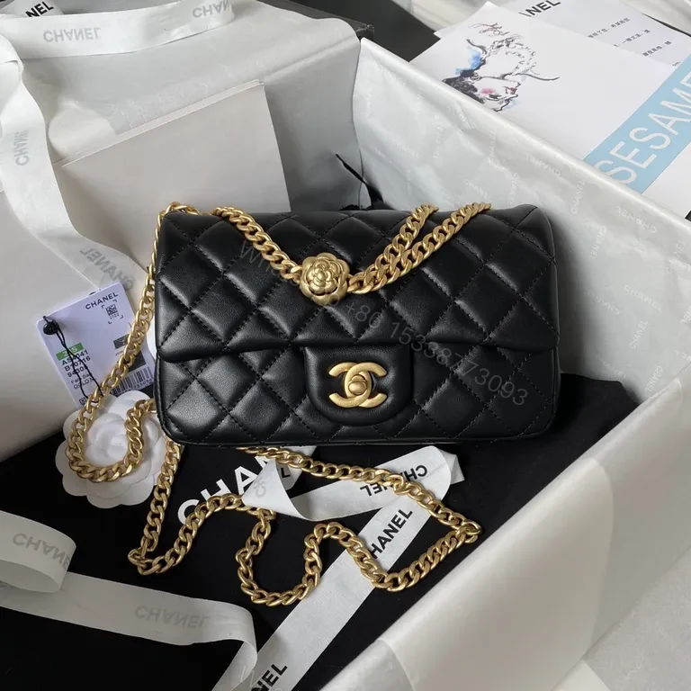 Black Calf Leather Quilted Crossbody with Gold Chain - Luxe, Adjustable, Everyday Chic — view 1