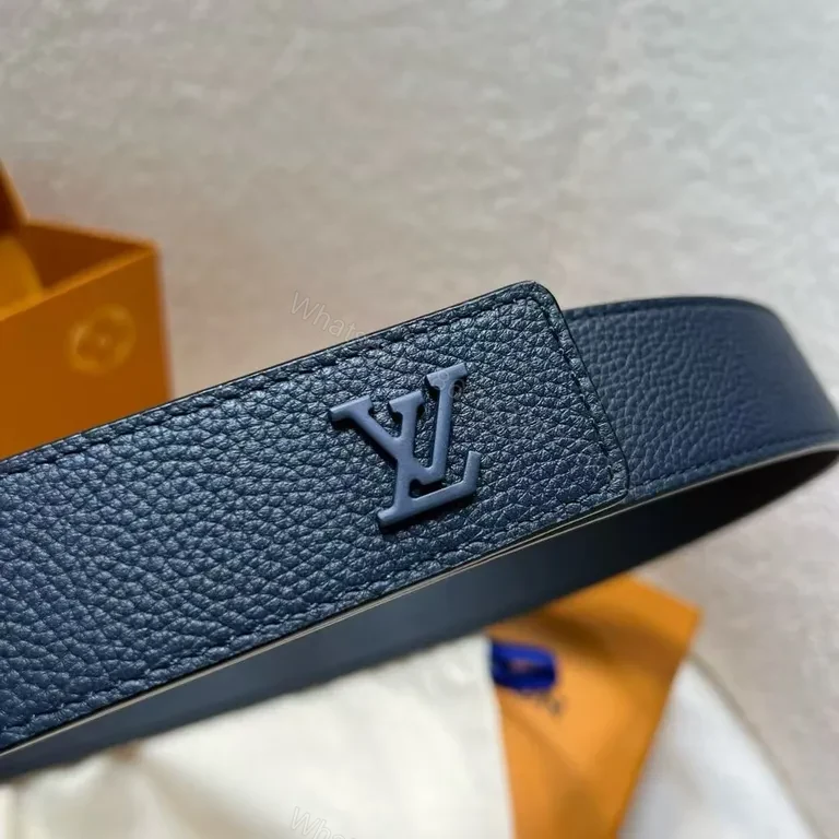 View 2 of Blue Velvet Belt Navy Full-Grain Leather with LV Buckle