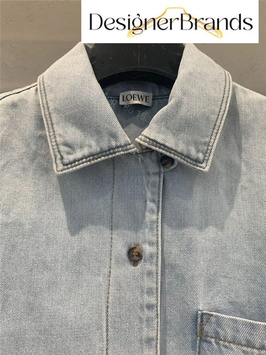 View 4 of LOEWE Paula Ibiza Anagram Embroidered Cropped Denim Shirt