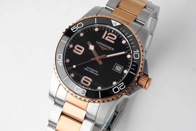 View 3 of Longines Conquest Diver Watch Black Dial Two Tone Stainless Steel and Rose Gold Bracelet Automatic