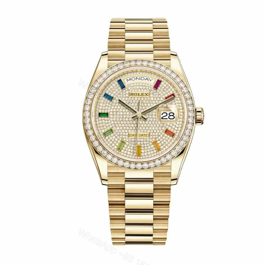 Rolex Day-Date 36 128348RBR-0030 Super Clone : 36mm Yellow Gold Pave Diamond Dial — view 1