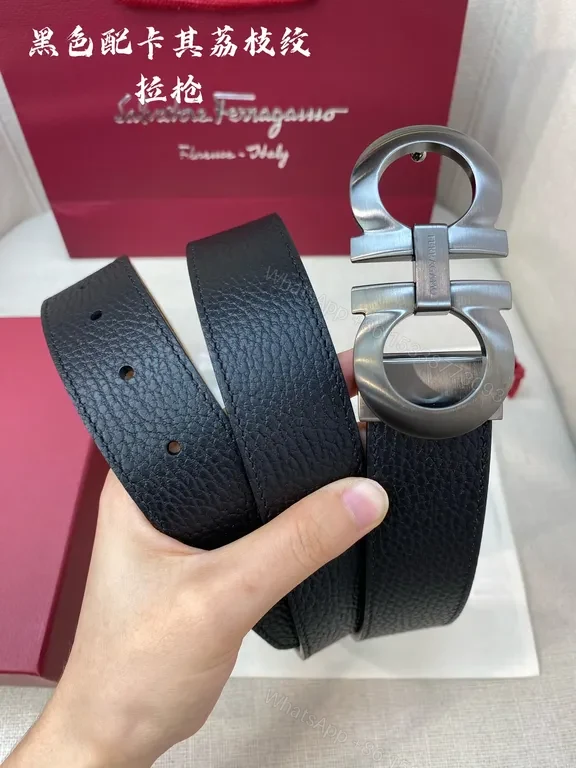 View 3 of Refined Leather Belt with Ferragamo-Style Hardware - Luxury Belt
