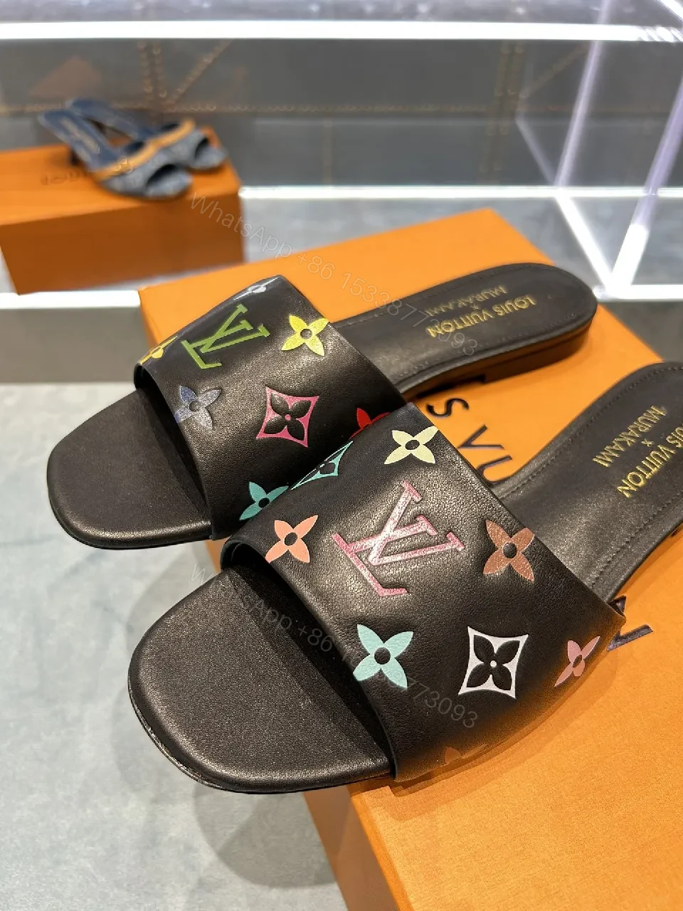 View 8 of Colorful Rainbow Monogram Slide Sandals