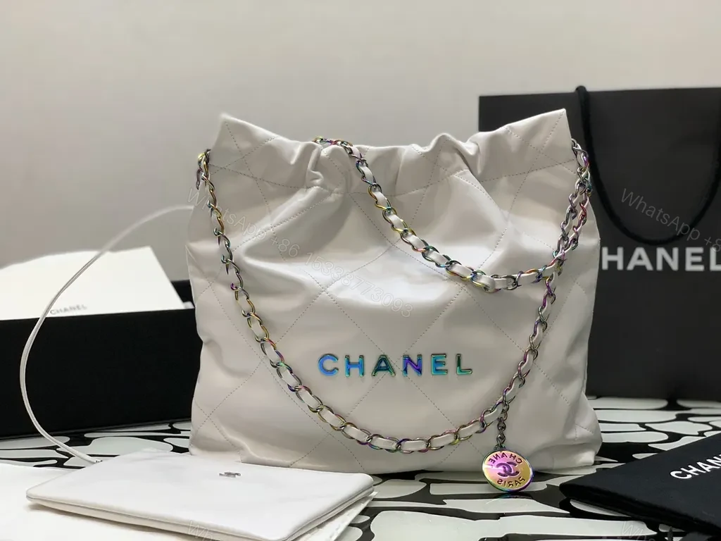 View 2 of Chanel-Inspired Quilted Bag with Color-Chain Accent Tote