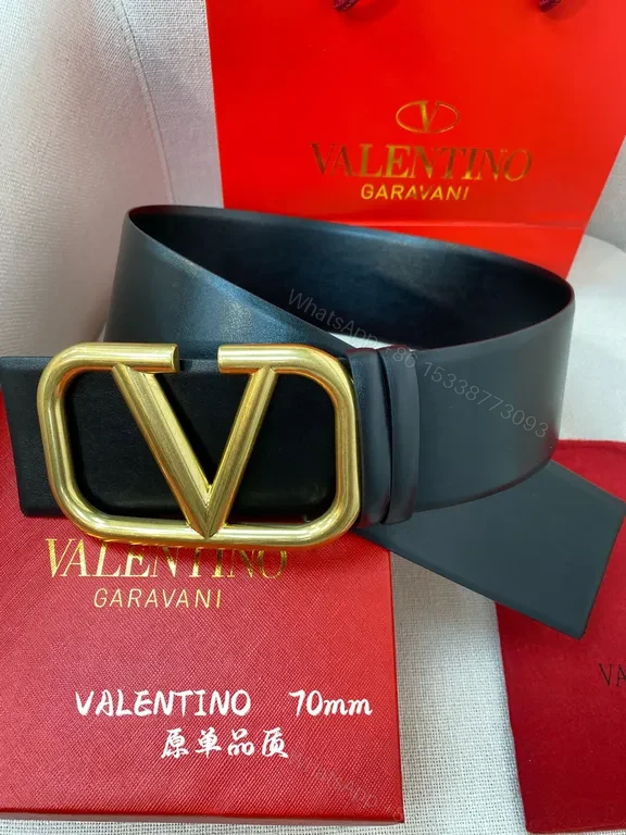 Valentino Garavani Black Leather Belt with V Buckle — view 1