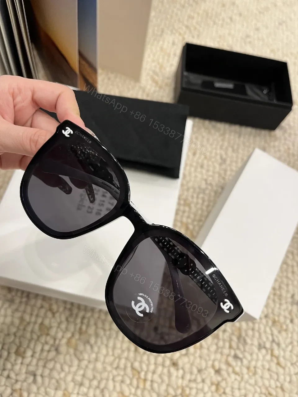 View 6 of Black Cat-Eye Sunglasses Set with Logo Details
