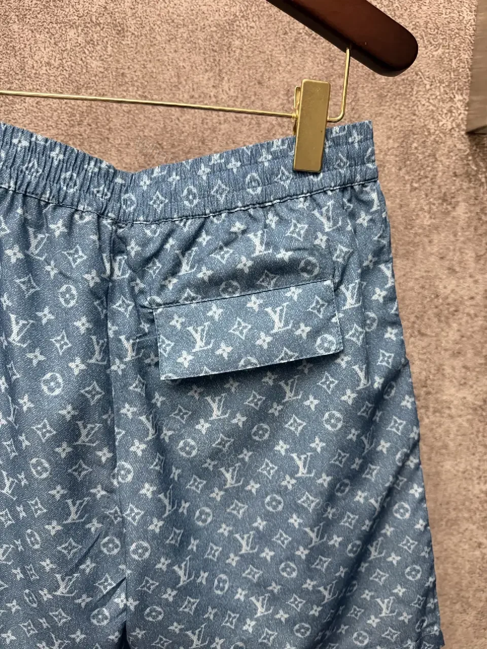 View 9 of Blue Patterned Swim Shorts - Luxury, Quick-Dry, Adjustable Waist