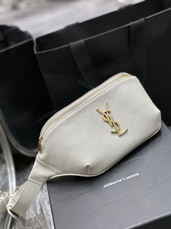 View 2 of Beige Calfskin Belt Bag: Saint Laurent-Inspired Crossbody