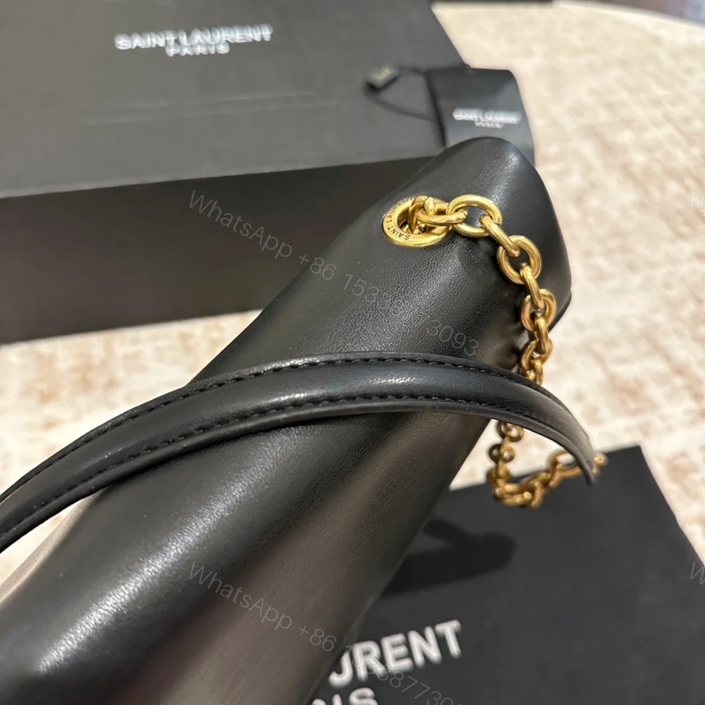 View 5 of Saint Laurent Cassandre XXL Pouch On Chain In Shiny Black 35Cm
