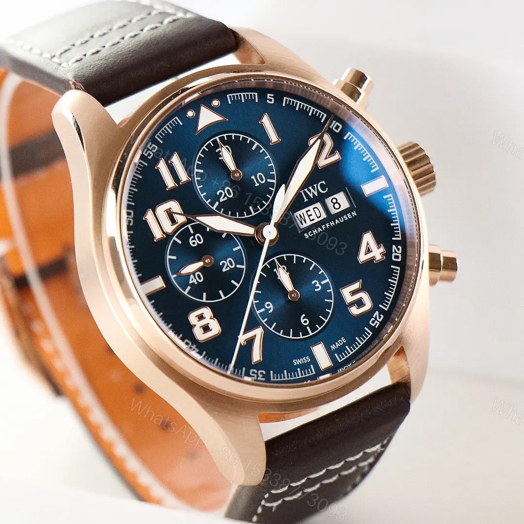 View 3 of IWC Rose Gold Pilot Chronograph Blue Dial Leather Strap Ultimate 43MM IW378003