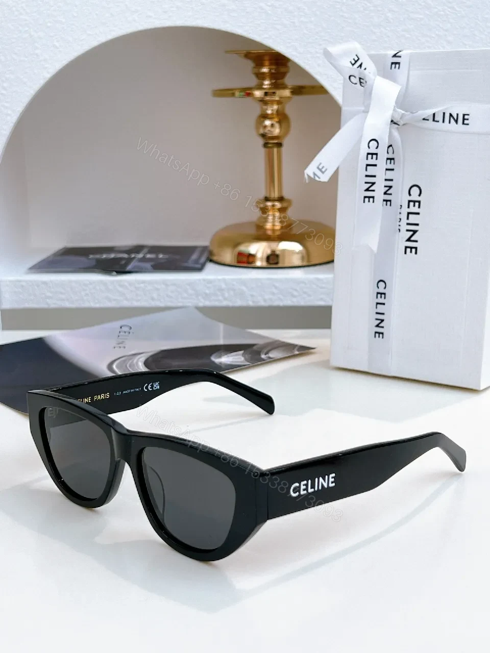 View 9 of White Frame, Brown Lens Luxe Sunglasses - Sleek Cat-Eye Style