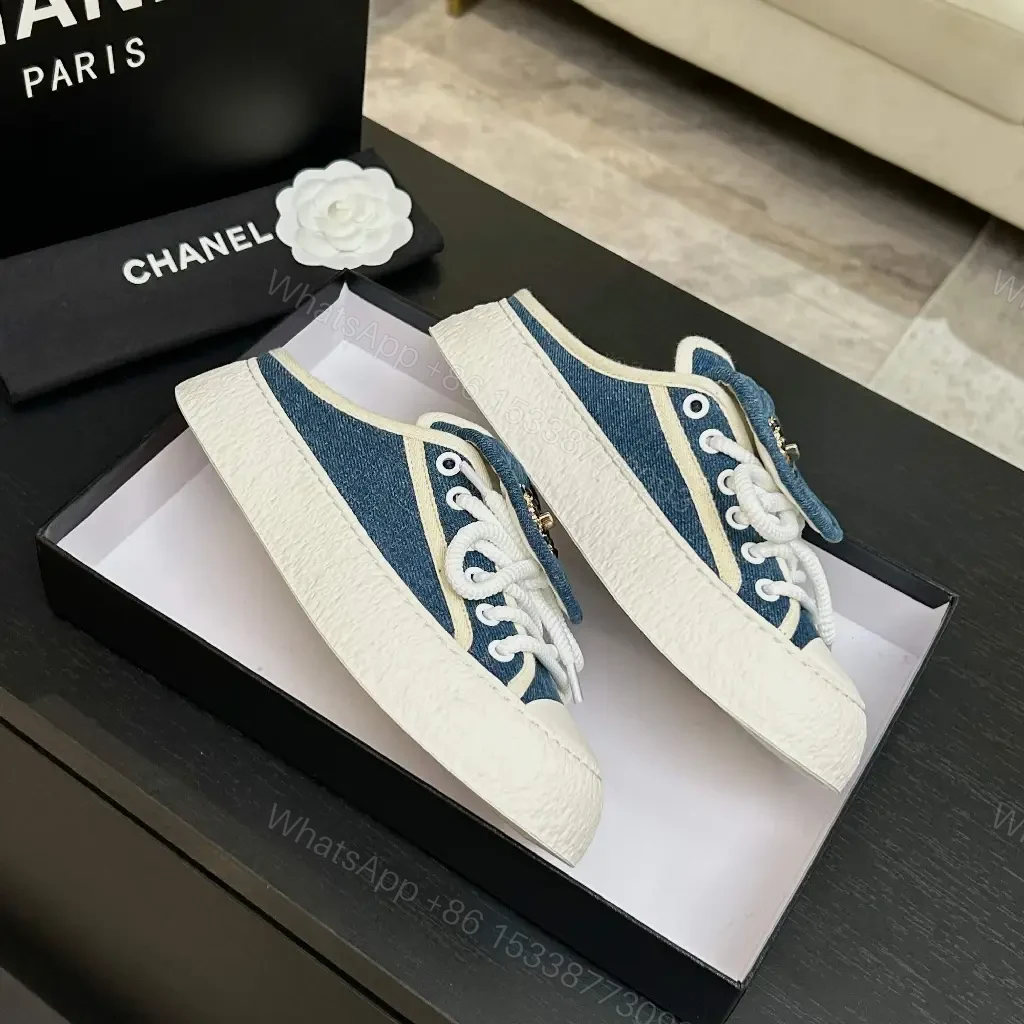 View 4 of Denim-Chic Leather-Luxe Slip-On Sneakers with Embellished Hardware