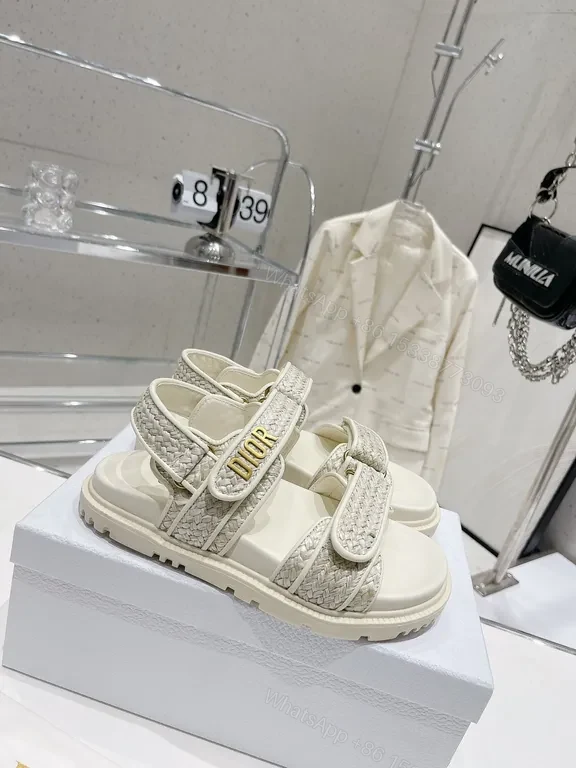 View 4 of Cream Woven Strap Sandals with DIOR Accent, Premium Comfort Footwear