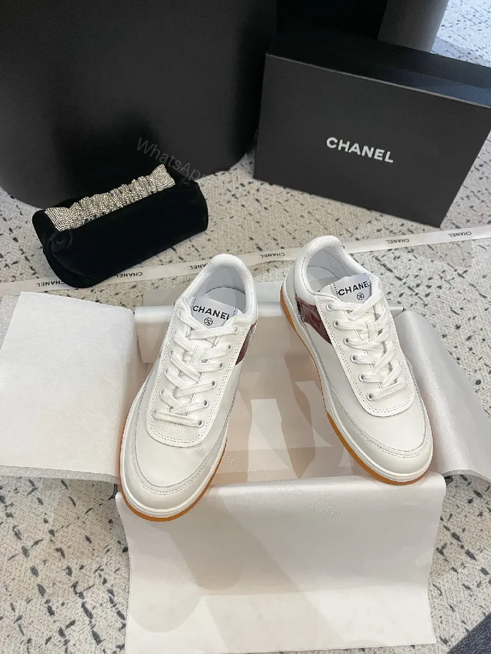 View 3 of White Leather Sneakers Luxury Logo Edge, Premium Casual Sneaker