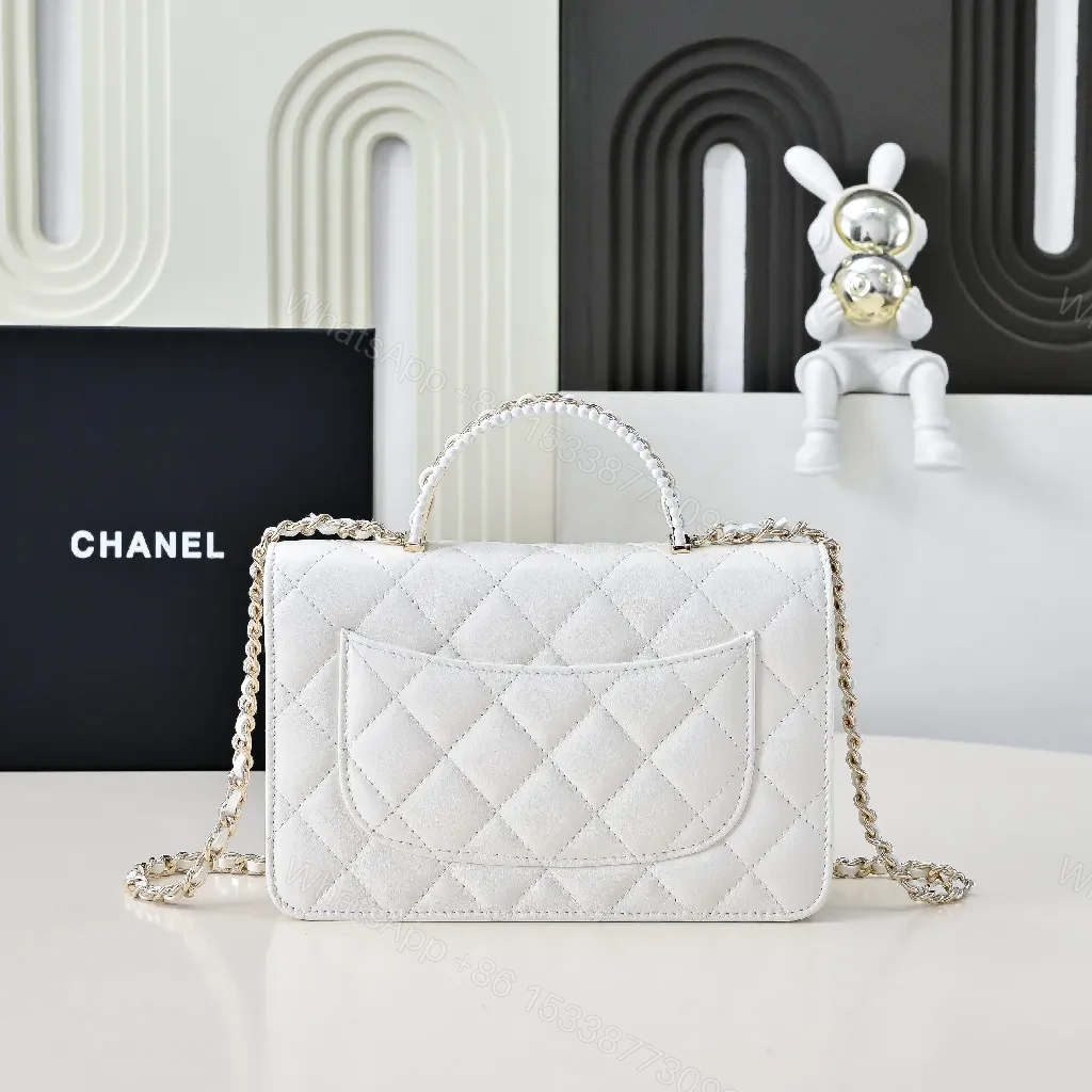 View 7 of White Quilted Shoulder Bag with Gold Chain - Luxe Everyday Elegance