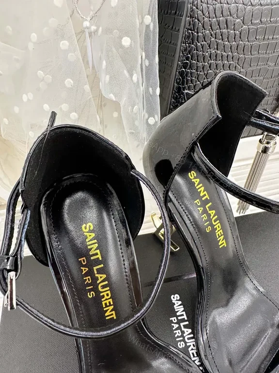 View 6 of Chic Patent-Strap Sandals Saint Laurent, Black, Open-Toe Stilettos