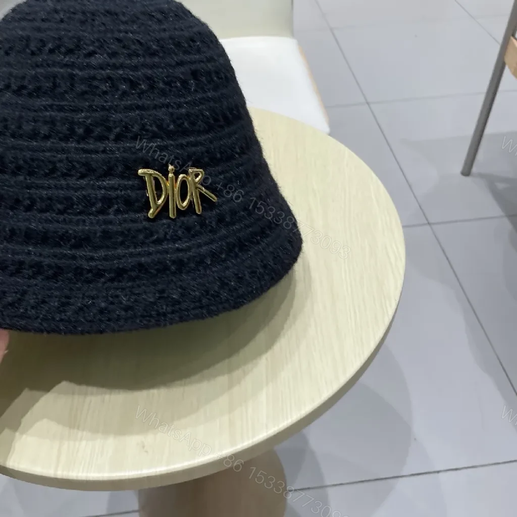 View 3 of Black Knit Bucket Hat with Gold Emblem, Premium Texture, Everyday Luxury