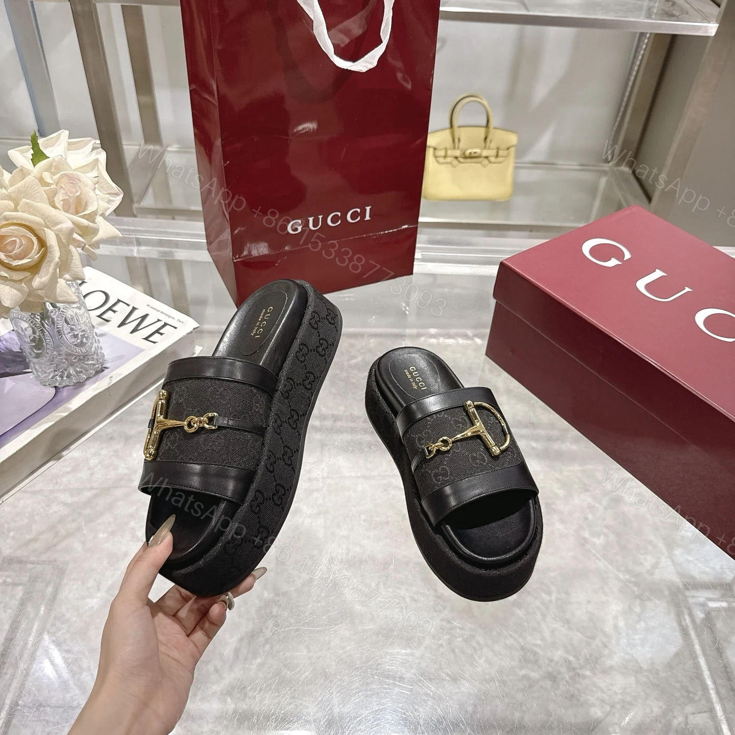 View 6 of GUCCI WOMEN’S PLATFORM SLIDES WITH HORSEBIT BLACK