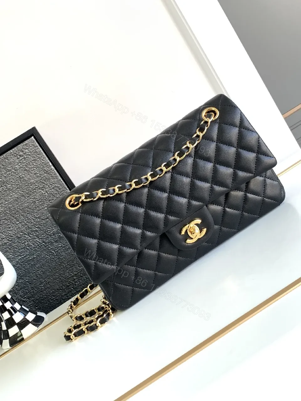 Chic Quilted Black Leather Flap Bag with Gold Chain — view 1