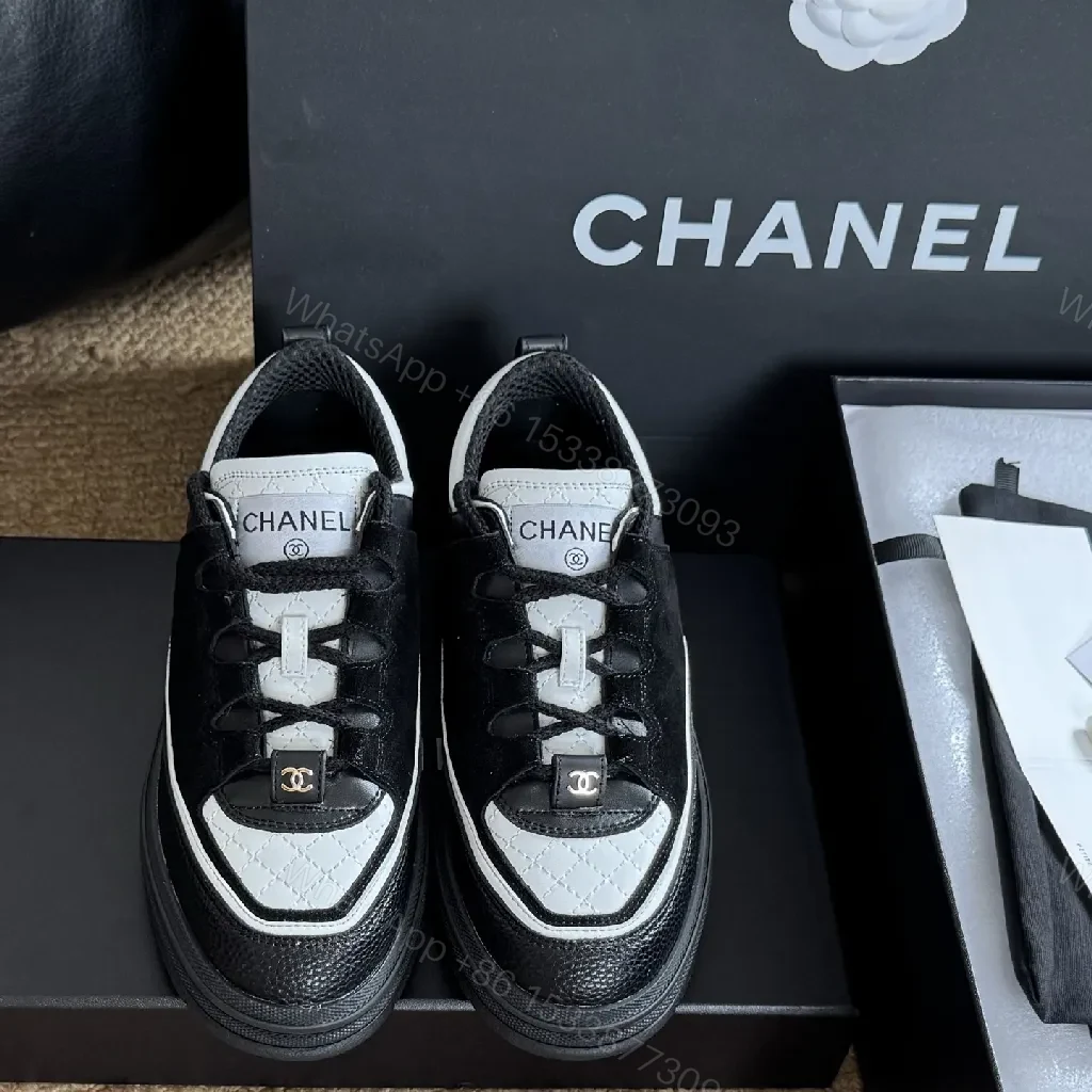 View 9 of Black & White Leather Knit Low-Top Sneakers: Couture-Contrast Comfort