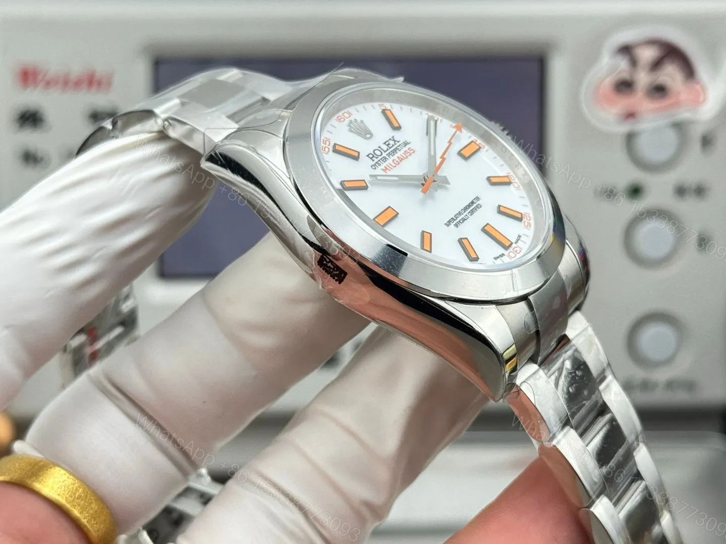 View 3 of Rolex Milgauss White Dial Orange Markers Replica 116400-0002