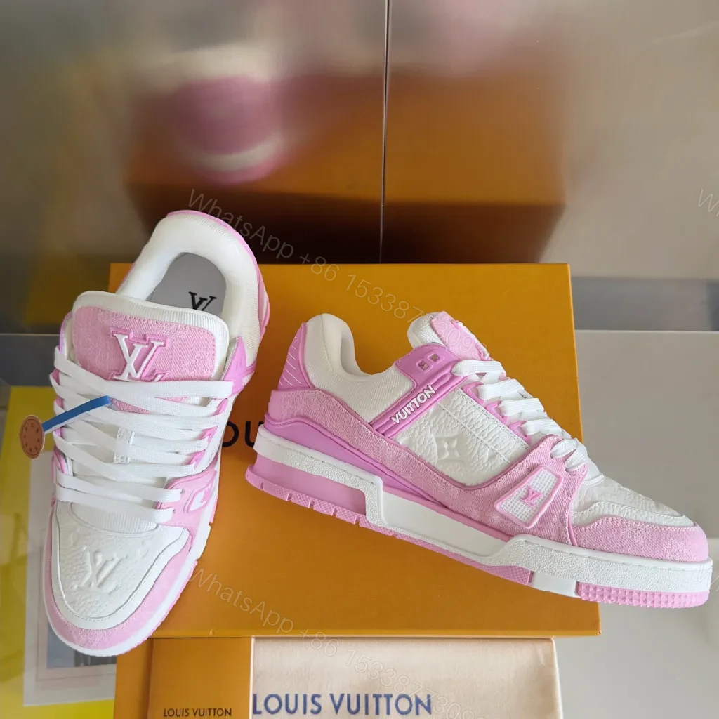 Pink & White Luxe Sneaker: Comfort-First, LV-Style Detail — view 1
