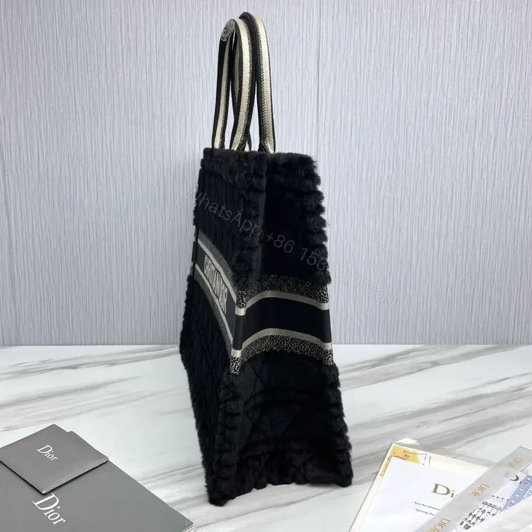 View 8 of Statement Black BouclÃ© Fur Tote with Dior Band Bag