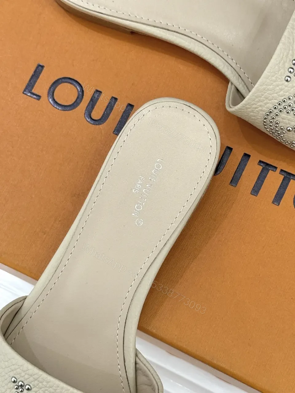 View 7 of Chic Embellished Slides with Crystal LV Detailing