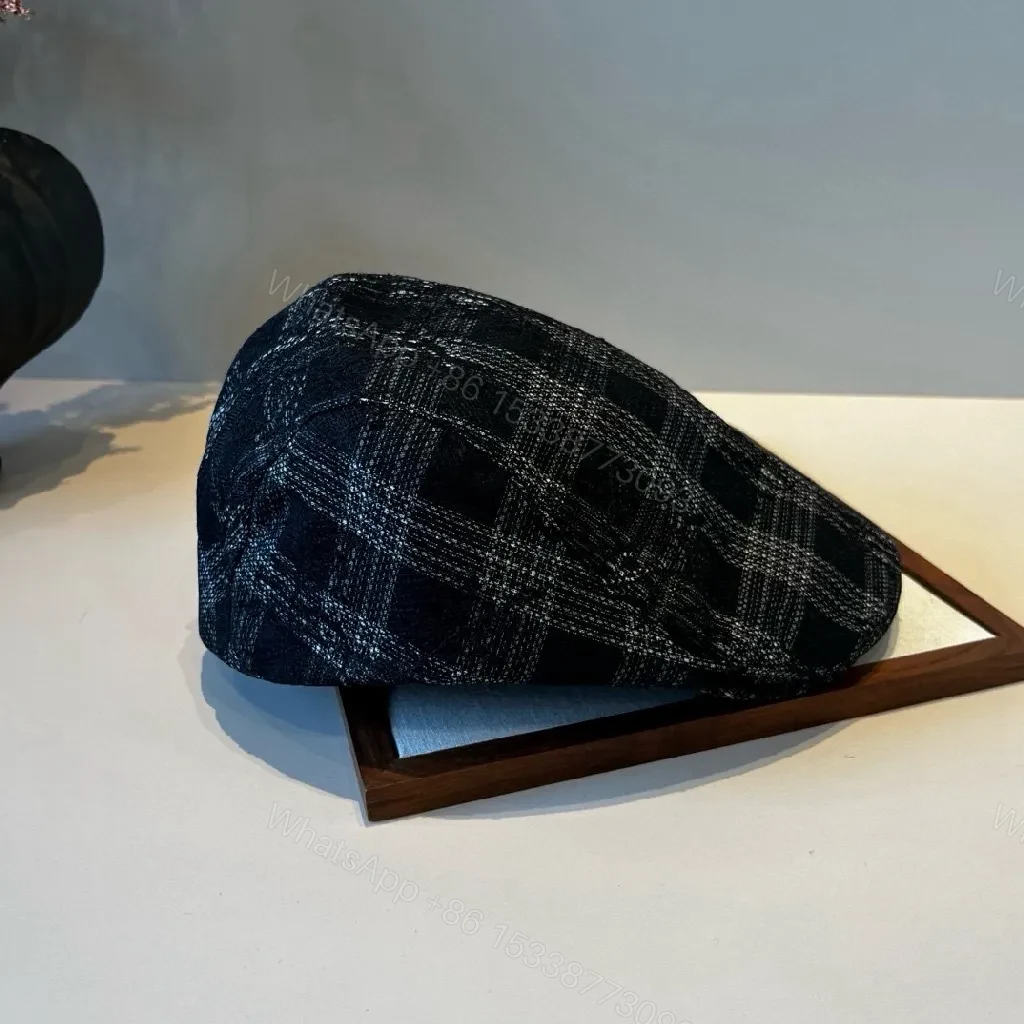 View 3 of Textured Beret with DIOR-Inspired Accent, Navy, One-Size