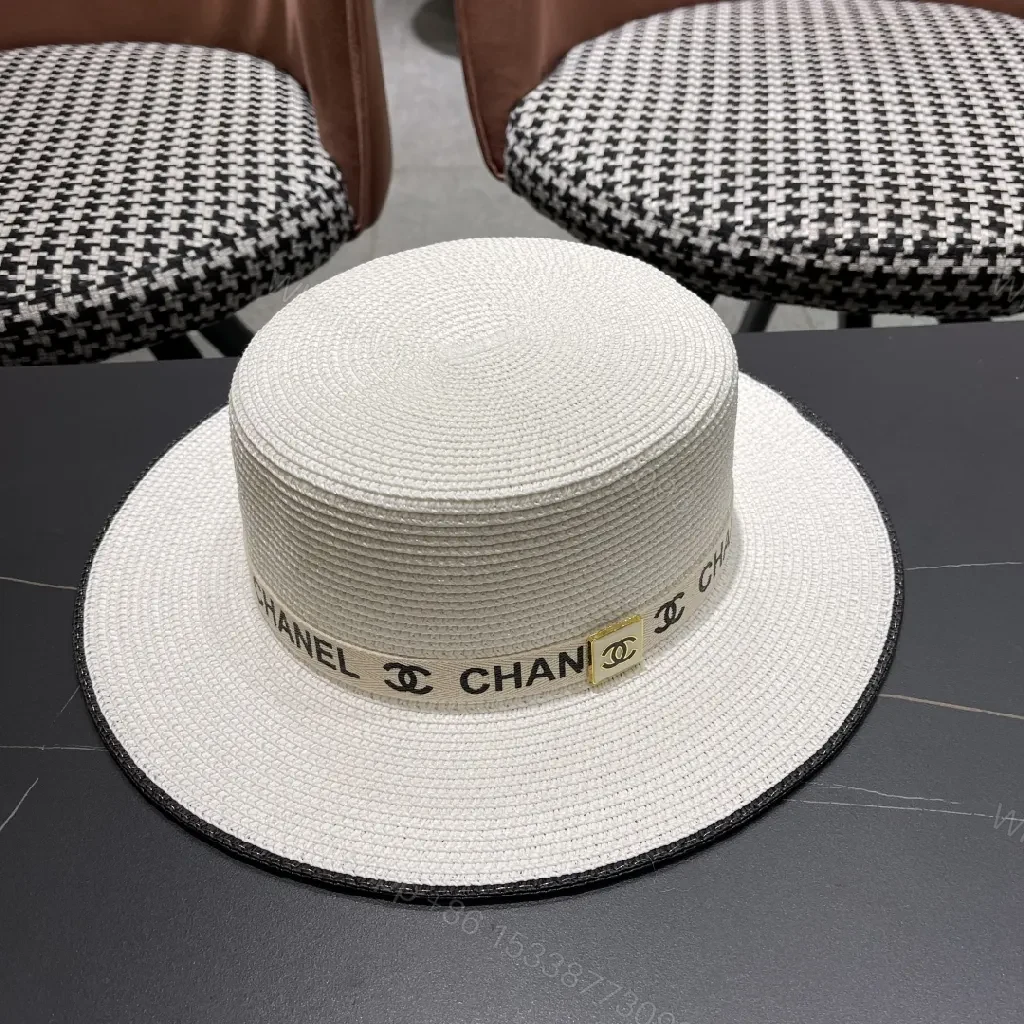 View 4 of Straw Boater Hat + Braided Straw + Chanel-Style + Gold Clip + Boater Hat