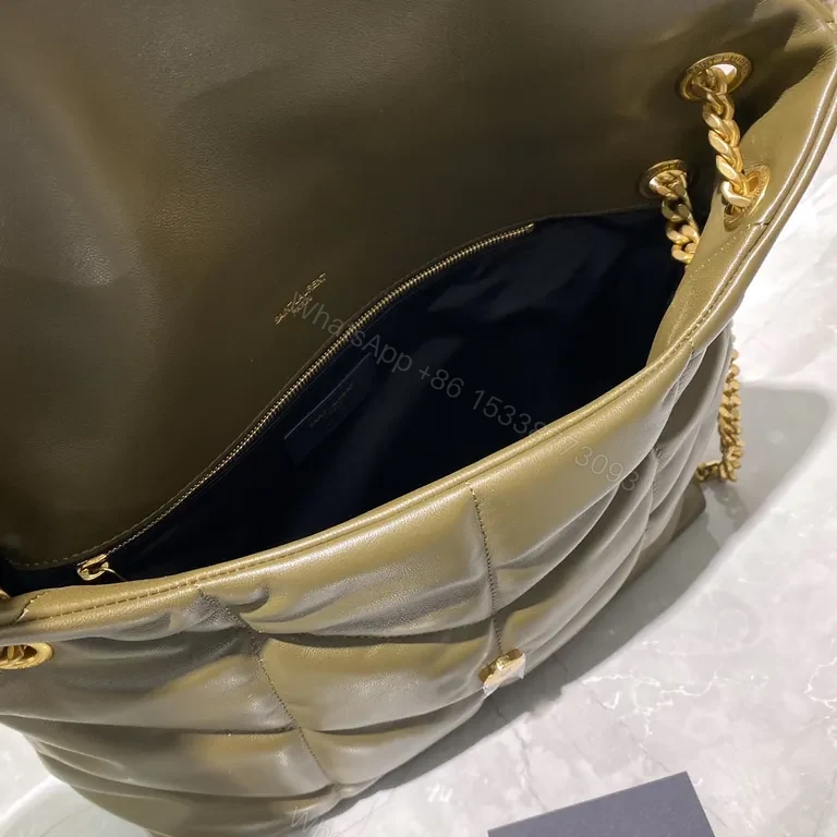 View 3 of Olive Green Quilted YSL Shoulder Bag: Gold Chain Luxury
