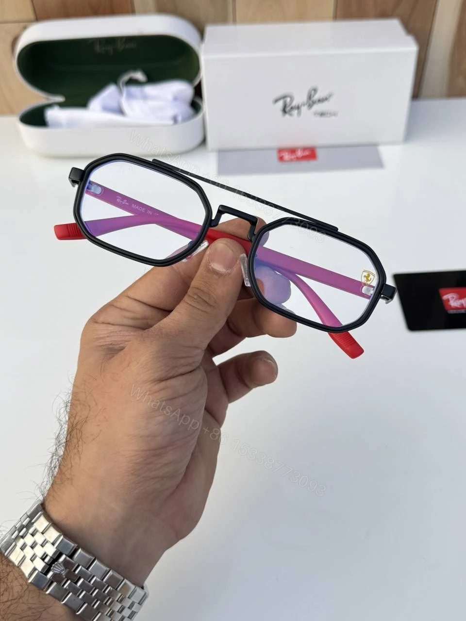 View 3 of First Copy RayBan 7328 Black Plano Sunglasses