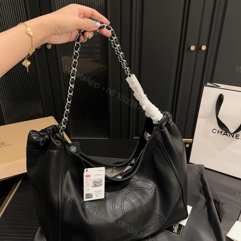 View 9 of Chanel Large Hobo Bag Black Leather Chain Strap 36Cm