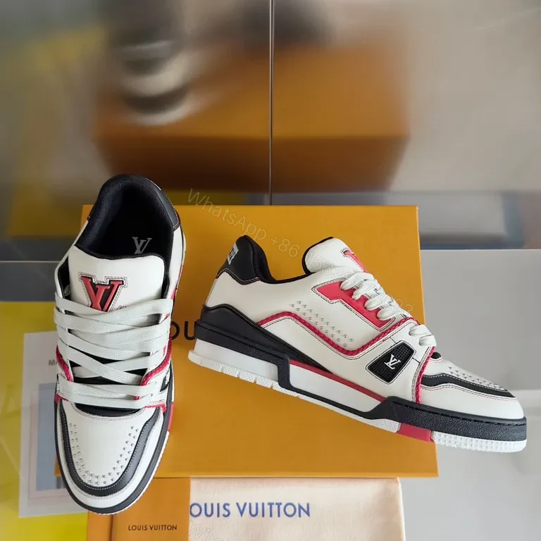View 5 of Bold Contrast Panel Sneakers: Luxe LV-Inspired Monogram High-Tops