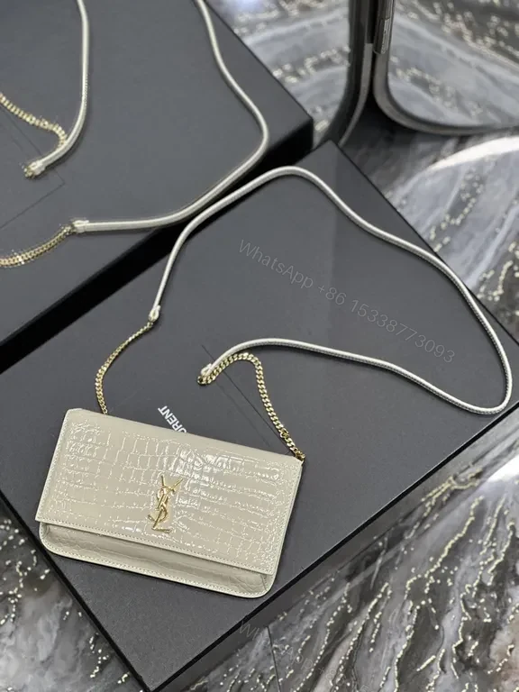 View 3 of Croc-Texture Mini Bag: Luxe YSL Gold Monogram Crossbody