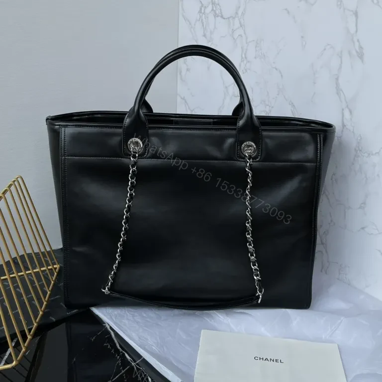 View 6 of Chic Parisian-Style Tote: Faux Leather, Chain-Strap Luxe Tote