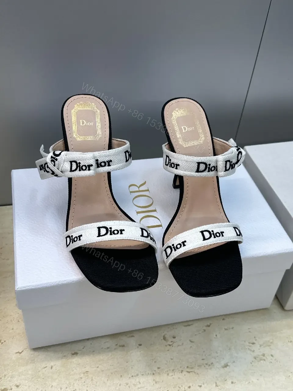 View 2 of White Fabric Straps Open-Toe Sandals with Dior-Branding, Minimalist Luxury, Open-Toe Sandals
