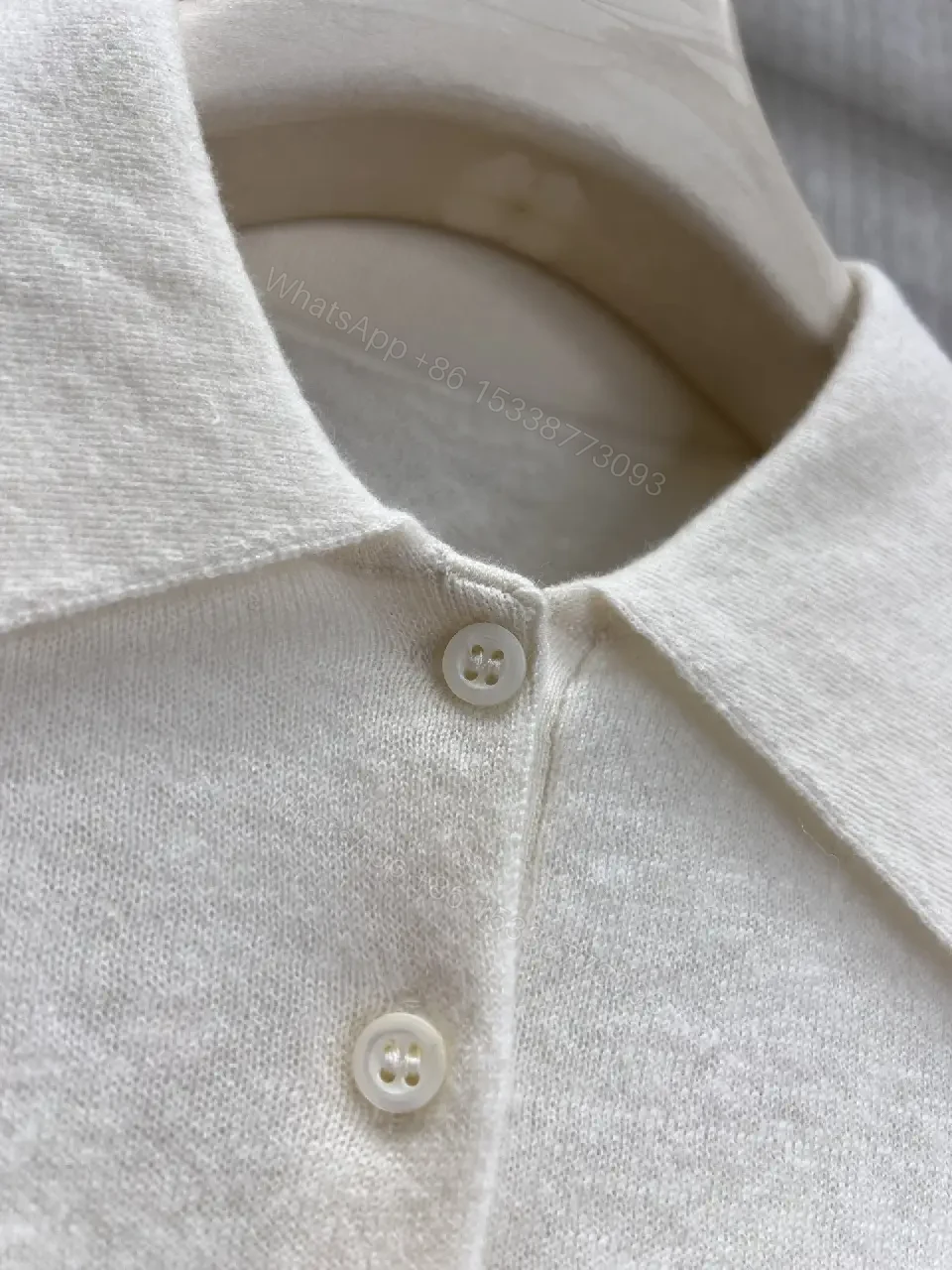 View 2 of Off-White: White Cropped Polo Knit Top with Button Placket