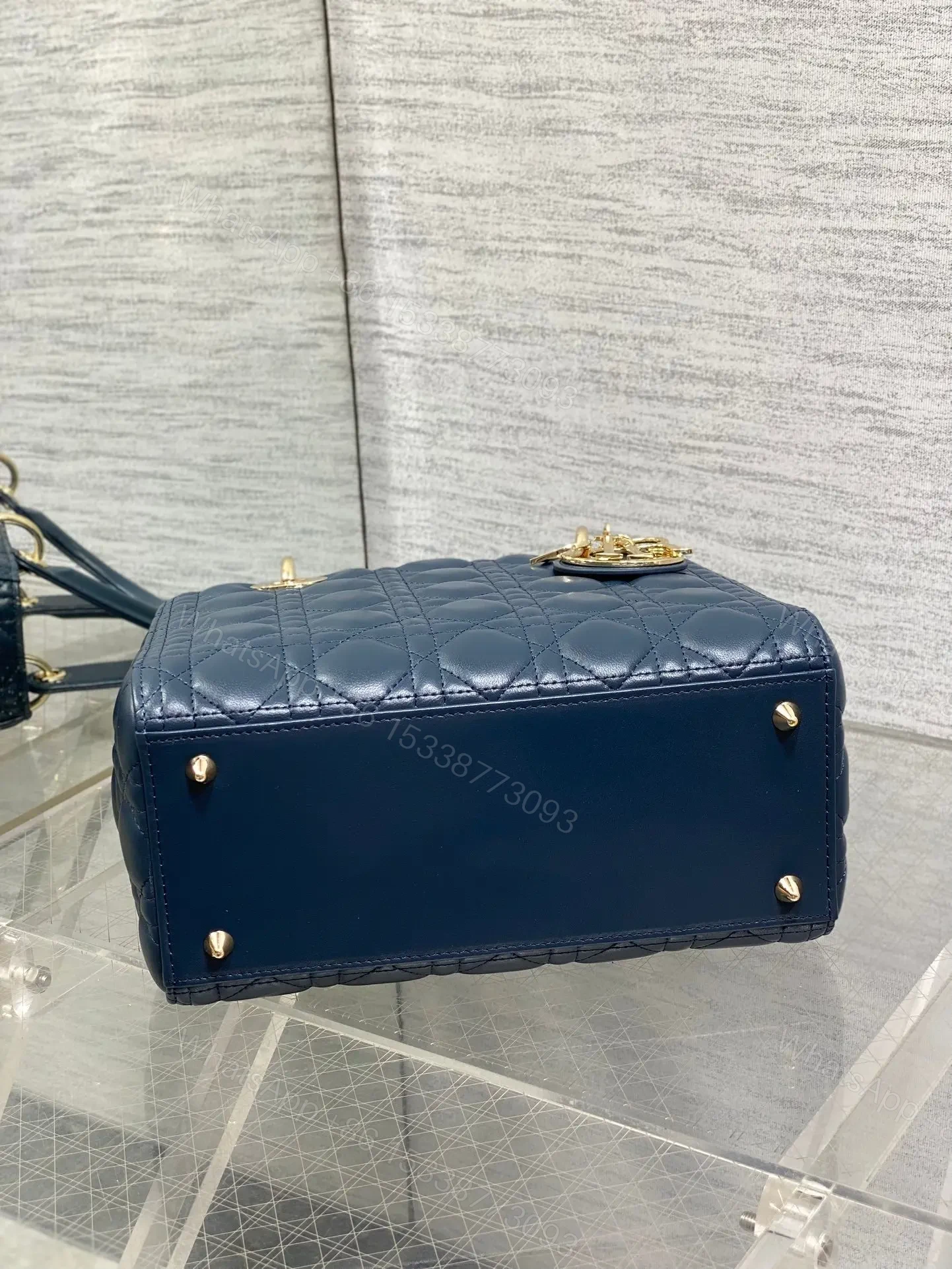 View 6 of DIOR MEDIUM LADY BAG 24 IN DEEP OCEAN BLUE GOLD HARDWARE