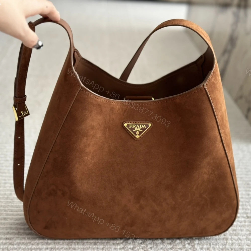 View 2 of PRADA LARGE SUEDE SHOULDER BAG COCOA BROWN 34CM