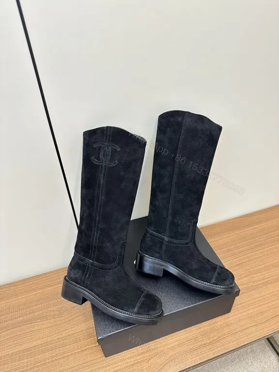View 2 of Chic Suede Knee-High Boots: Subtle Logo Detailing