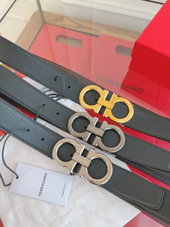 View 4 of Lux Leather Belt with Ferragamo Hardware - Classic Black