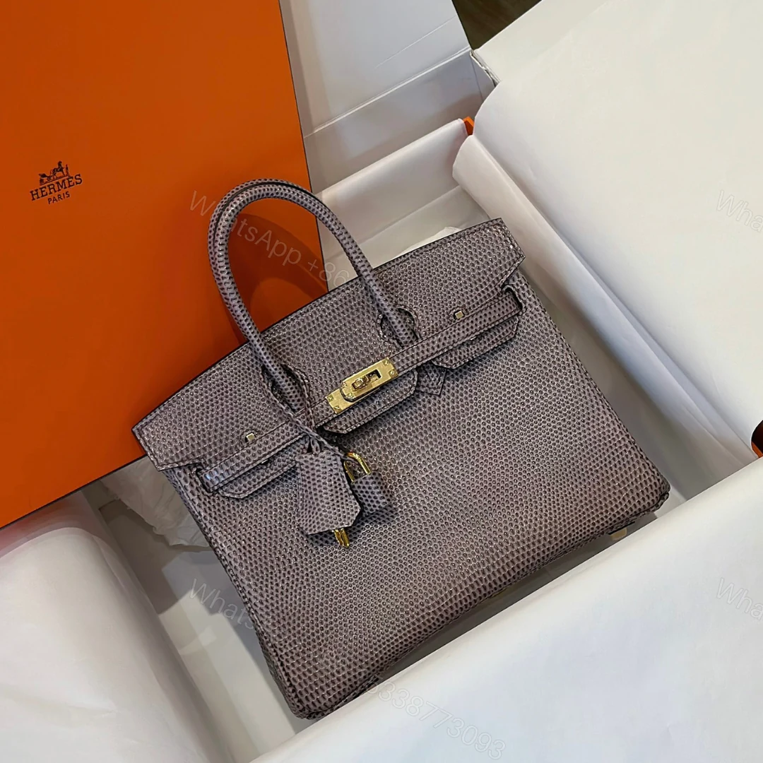 Hermes Birkin 25 Tris Fonce Genuine Lizard Leather Gold Hardware — view 1