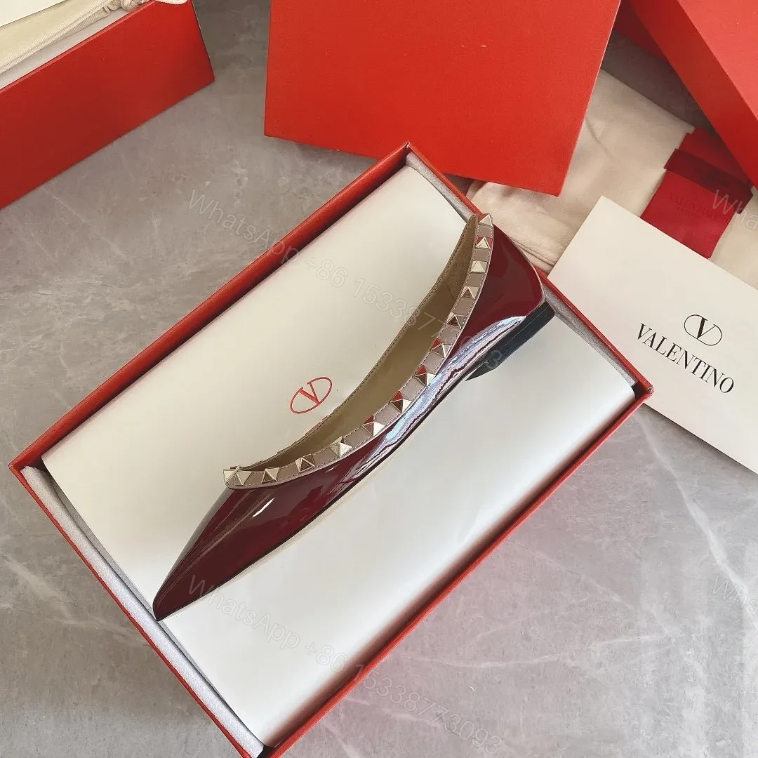 View 2 of Valentino Women Burgundy Patent Leather Studded Flats