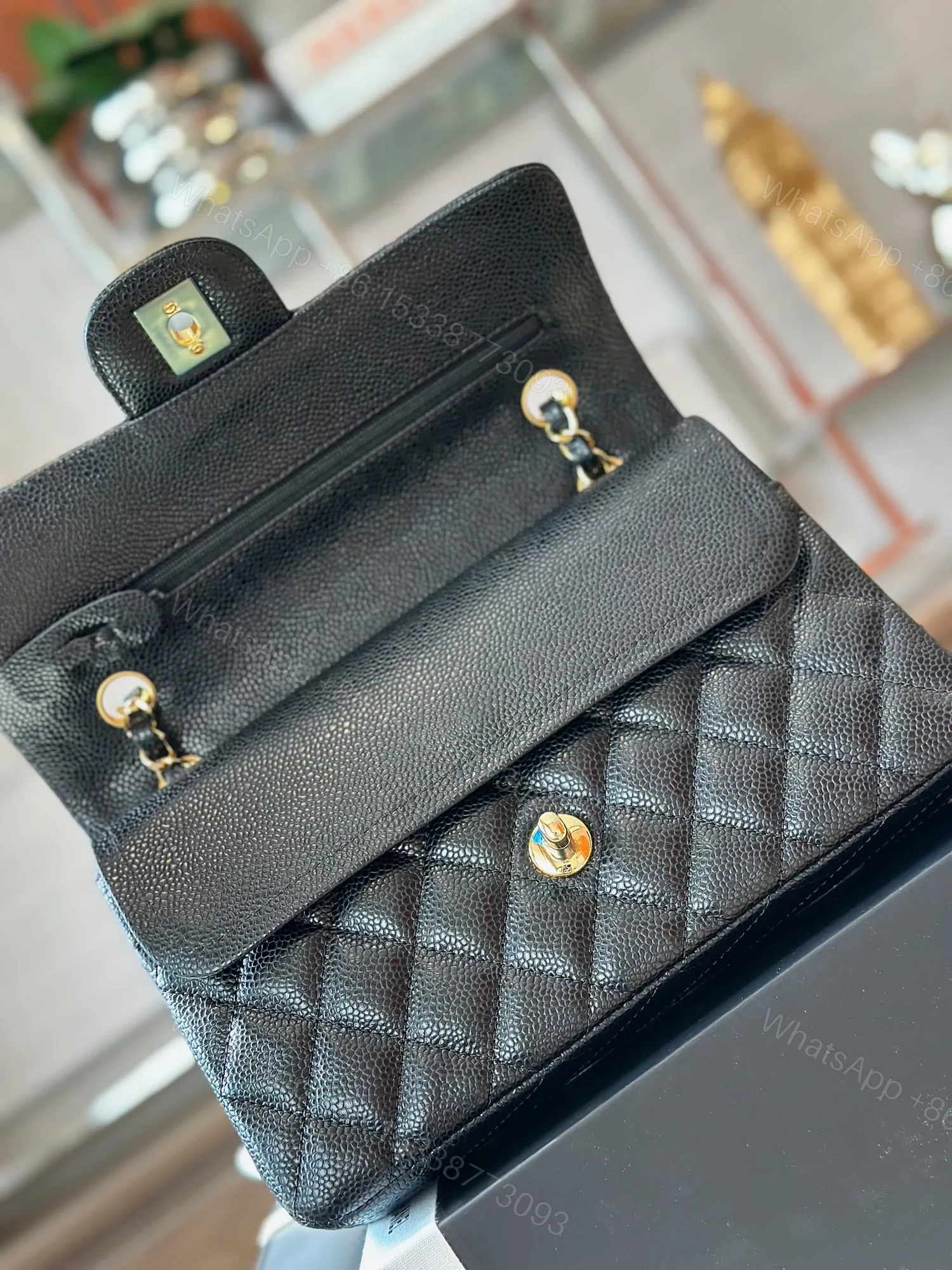 View 5 of Chanel Classic Handbags With Lock Gold Black Leather 23cm